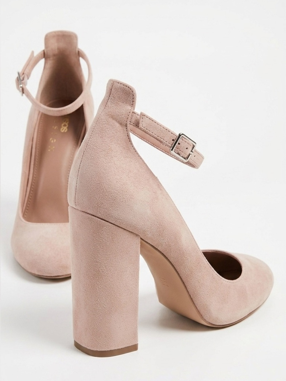 ASOS Design Blush Pink Suede Block Heels Almond Toe Ankle Strap Women’s 6